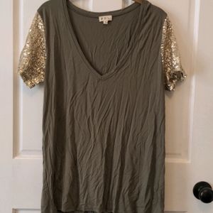 Sequin sleeve V neck top